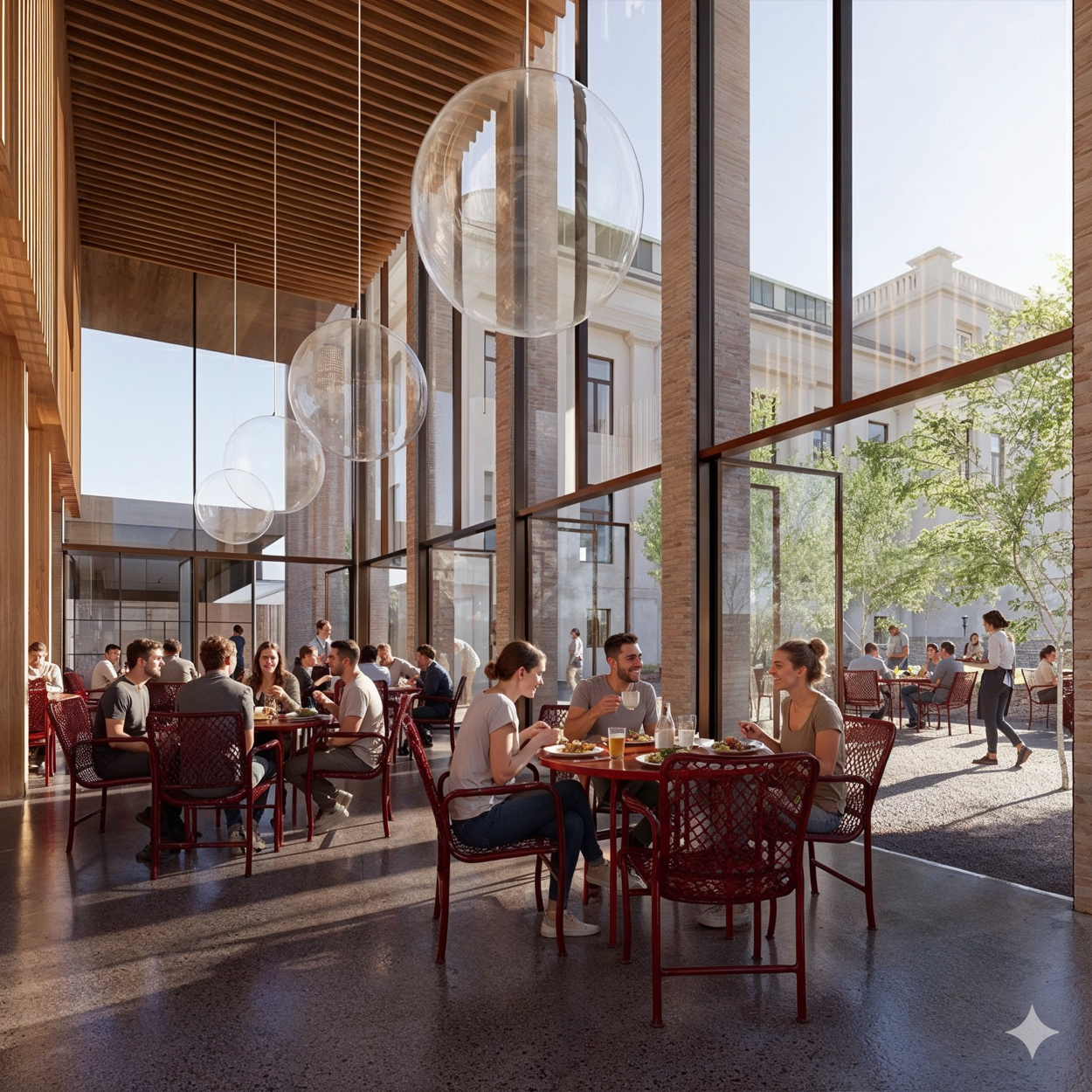 Utsikt fra kafeområde. Illustrasjon: Lundhagem Arkitekter, DRDH, Jonas Thor