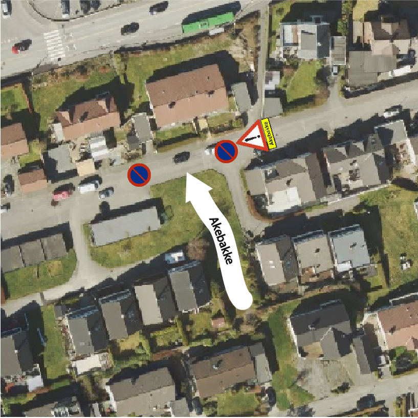 Kart over Akebakke i Marsteinveien og parkering forbudt