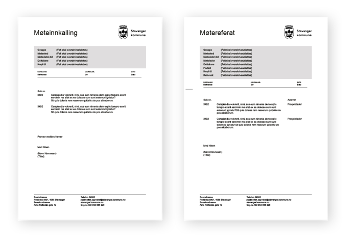 Eksempler mal møtereferat og møteinnkalling - Stavanger kommune