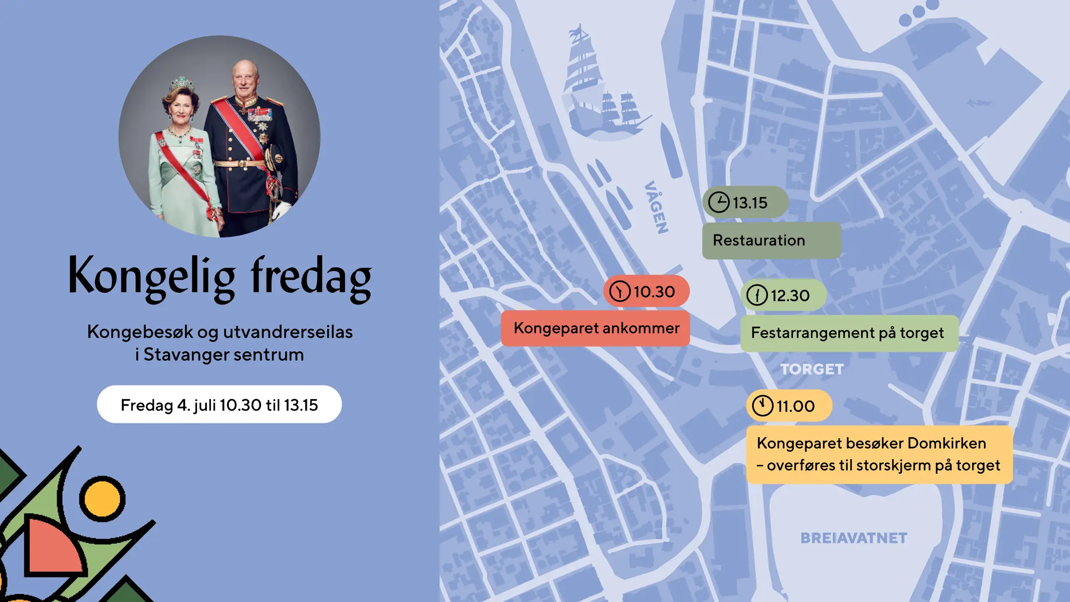 Kart over Stavanger sentrum, med markering av Domkirken, torget og Vågen der arrangementet finner sted.