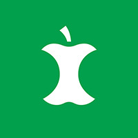 Piktogram med hvit epleskrott på grønn bakgrunn.
