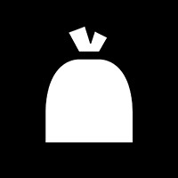 Piktogram for restavfall, en hvit sekk på svart bakgrunn