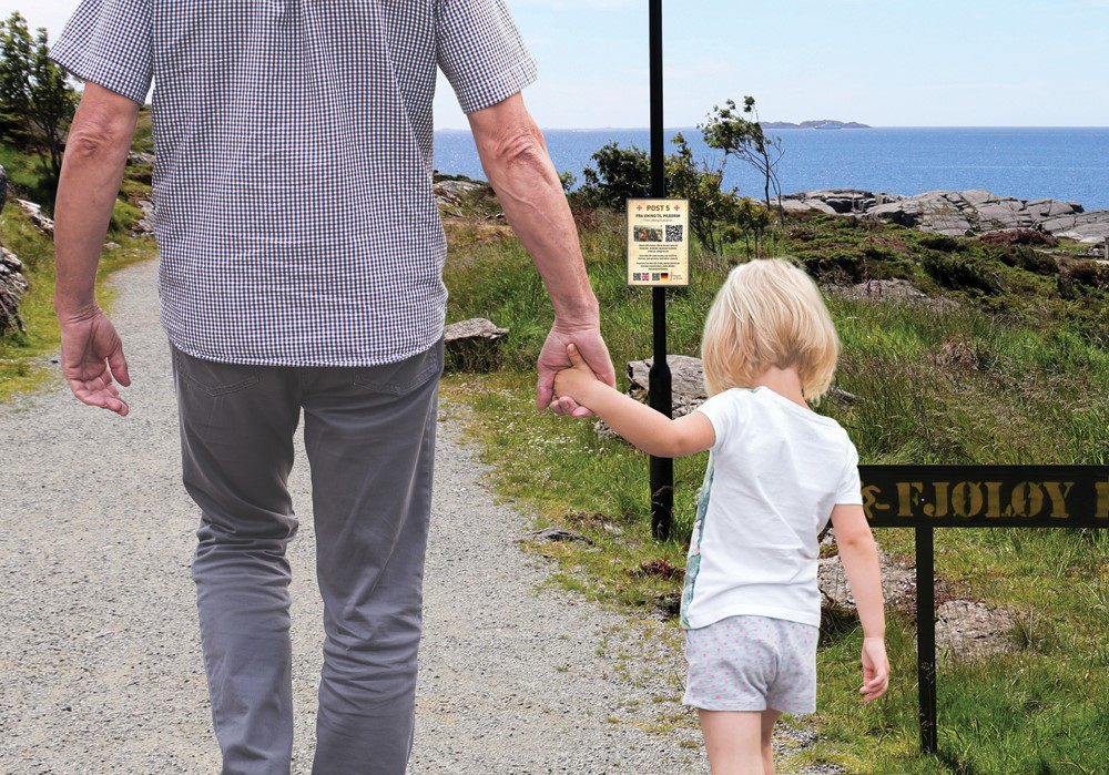 En av postene på pilgrimsstien fra Fjøløy fort til Utstein kloster.
